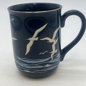 Vintage Otagiri mug THE SEA SEAGULLS bird ocean blue